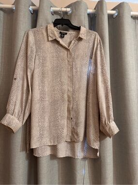Jones & Company Beige Snake-Print Button Front Blouse